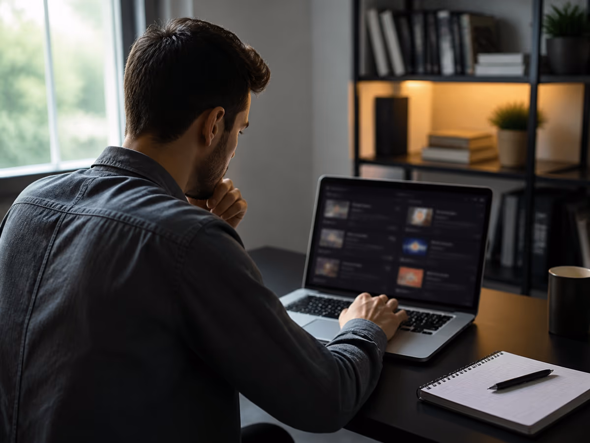A user focused on browsing dark web credit card listings in a home office.